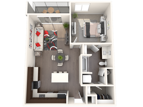Floor plan for 1 bed, 1 bath, 712 sqft